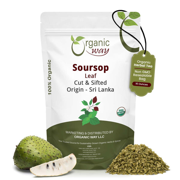 Dried Soursop Leaf Coarse Cut (Annona Muricata) - Herbal Tea | Vegan, Non GMO & Gluten Free | Kosher Certified | Resealable Bag | 100% Raw from Sri Lanka