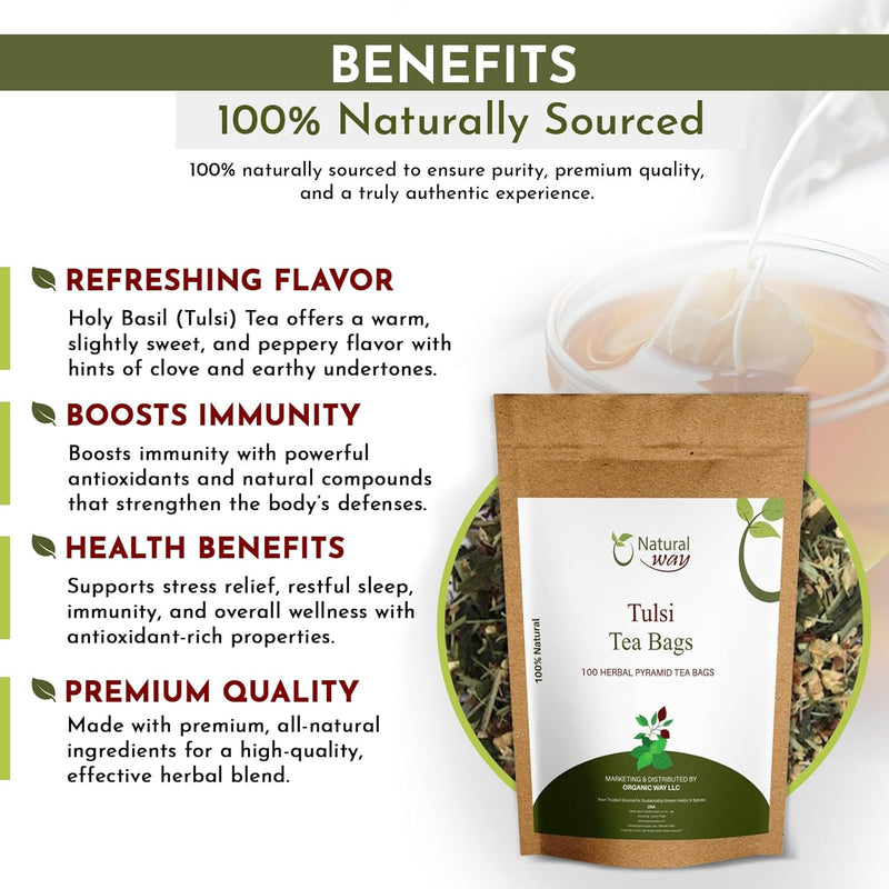 Holy Basil, Tulsi Pyramid Tea Bags | Herbal Blend for Natural Cleansing & Balanced Lifestyle | Herbal Slimming Pyramid Tea Bags | Caffeine Free 100% Natural Ingredients | ECO Conscious Tea Bags