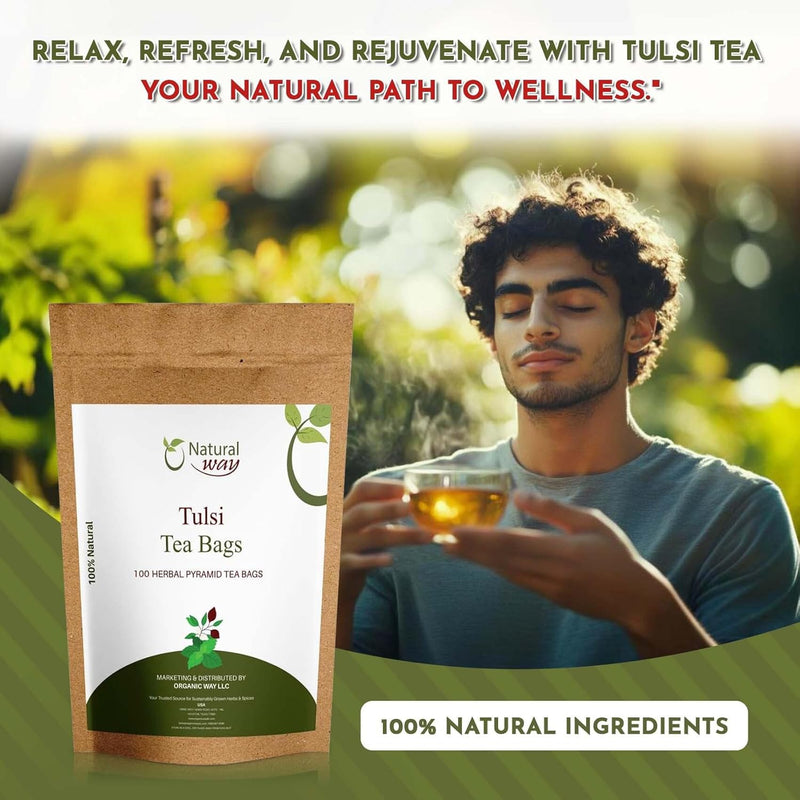 Holy Basil, Tulsi Pyramid Tea Bags | Herbal Blend for Natural Cleansing & Balanced Lifestyle | Herbal Slimming Pyramid Tea Bags | Caffeine Free 100% Natural Ingredients | ECO Conscious Tea Bags