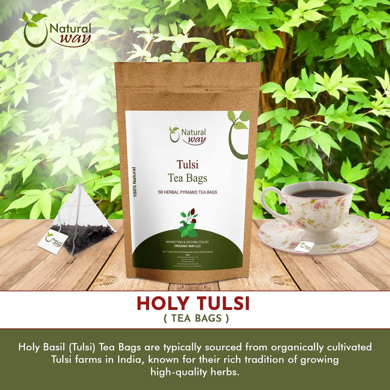 Holy Basil, Tulsi Pyramid Tea Bags | Herbal Blend for Natural Cleansing & Balanced Lifestyle | Herbal Slimming Pyramid Tea Bags | Caffeine Free 100% Natural Ingredients | ECO Conscious Tea Bags | 4.5 OZ (Pack of 50)