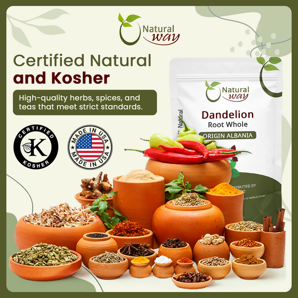 Natural Dandelion Root Whole (Taraxacum Officinale) - Herbal Tea | European Wild-Harvest | USDA & Kosher Certified | Raw, Vegan, Non GMO & Gluten Free | Origin - Albania