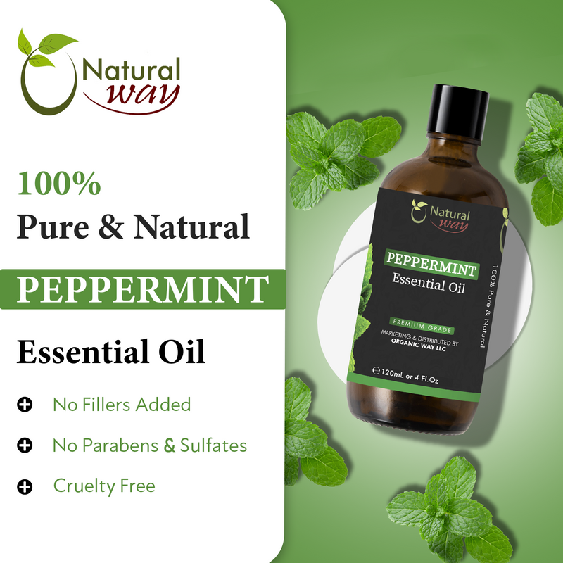 Natural Way Peppermint Essential Oil | Premium Grade Essential Oils for Hair Care, Oil for Skin, Aromatherapy, & Diffuser | Essential Oil for Skin Tag Remover, Massage Oil & Humidifier Use | 4 Fl Oz (120 mL)