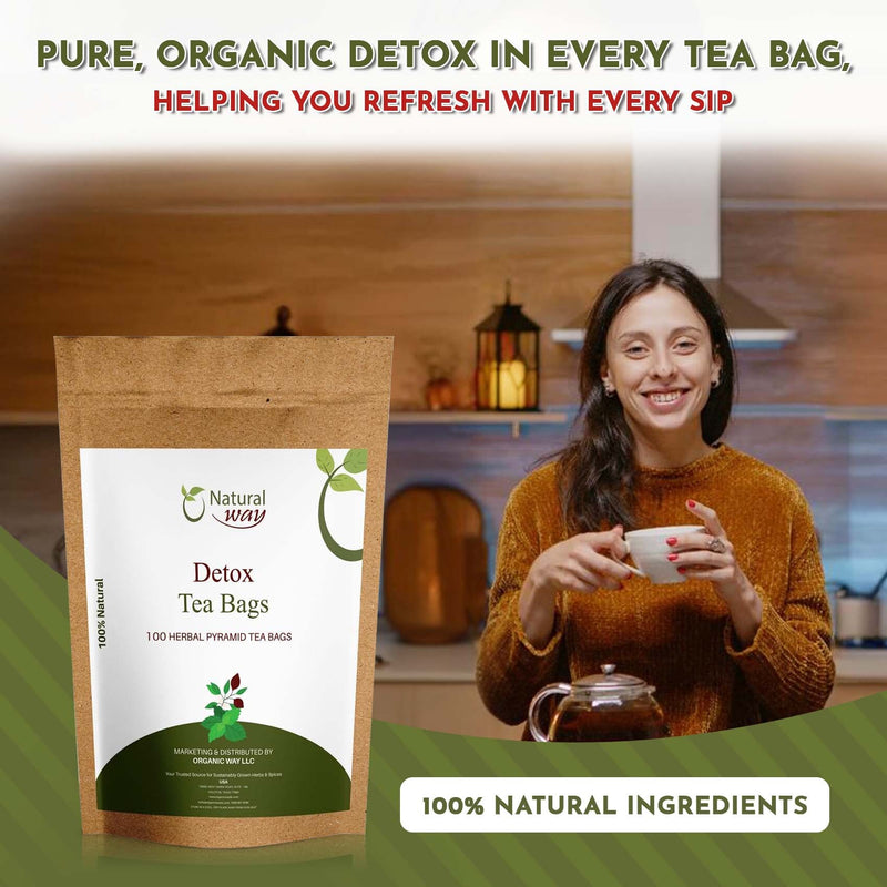 Detox Tea Bags | Pyramid Tea Bags, Caffeine-Free, 100% Natural Ingredients, ECO Conscious Packaging | Herbal Tea for Relaxation | Rich Flavor, and Sustainable Enjoyment