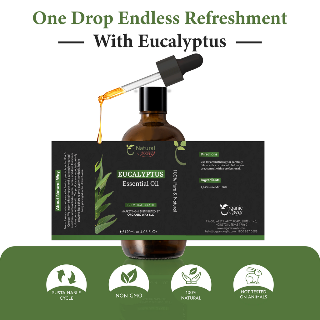 Natural Way Eucalyptus Essential Oil | Premium Grade Essential Oils for Hair Care, Oil for Skin, Aromatherapy, & Diffuser | Essential Oil for Skin Tag Remover, Massage Oil & Humidifier Use | 4 Fl Oz (120 mL)