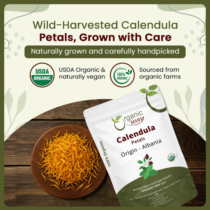 Dried Calendula Petals | Herbal Tea (Calendula Officinalis) - European Wild-Harvest | Kosher Certified | USDA Certified | Origin - Albania