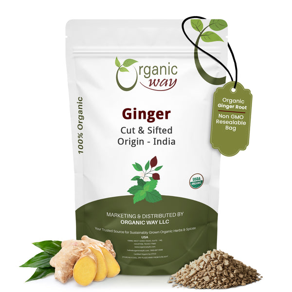 Ginger Root Cut & Sifted (Zingiber officinale) - Herbal Tea | Kosher & USDA Certified | Vegan, Non-GMO & Gluten Free | Tested for Heavy Metal and Purity | 100% Raw from India