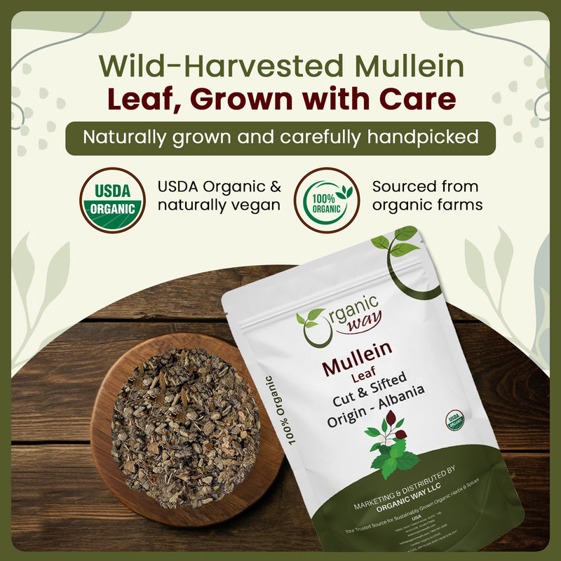 Mullein Leaf Cut & Sifted (Verbascum thapsus) Herbal Tea  - European Wild-Harvest | Kosher Certified | Non GMO & USDA Certified | Origin - Albania