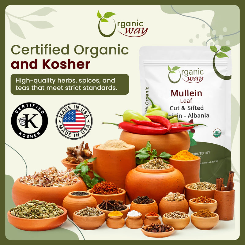Mullein Leaf Cut & Sifted (Verbascum thapsus) Herbal Tea  - European Wild-Harvest | Kosher Certified | Non GMO & USDA Certified | Origin - Albania